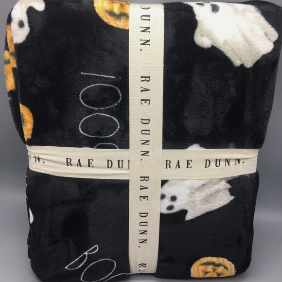 Rae Dunn BOO Halloween Black QUEEN Throw Blanket Ghost Pumpkin Jack-O-Lantern - Picture 5 of 7